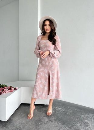 Платье миди с разрезом с корсетной шнуровкой на спинке с открытыми плечами с открытой спиной черное бежевое розовое пудровое зеленое голубое