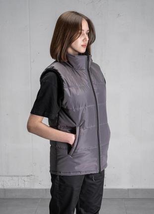Куртка жилетка without темно-сіра жіноча3 фото