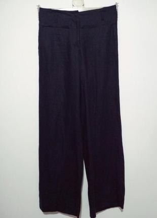 100% лён широкие фирменные льняные брюки высокая поса обалденного базового цвета navy качество2 фото
