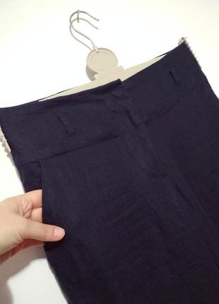 100% лён широкие фирменные льняные брюки высокая поса обалденного базового цвета navy качество3 фото