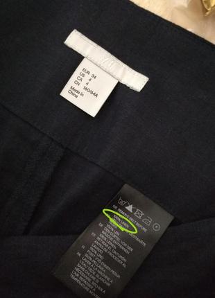 100% лён широкие фирменные льняные брюки высокая поса обалденного базового цвета navy качество4 фото