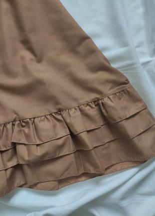 Нежная девичья юбка, мини юбка с рюшами, коричневый размер s2 фото