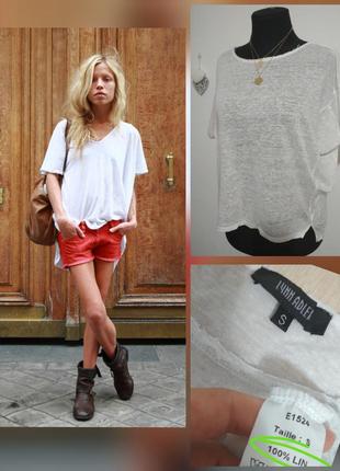 100% лён фирменная льняная базовая белая футболка оверсайз трикотаж супер качество!!!