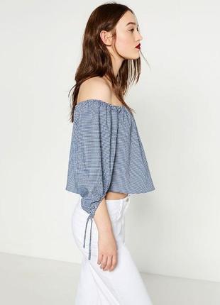 Zara блуза в клетку с открытыми плечами2 фото