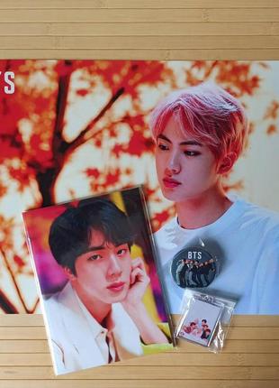 Jin bts постер + скетчбук + значок + брелок