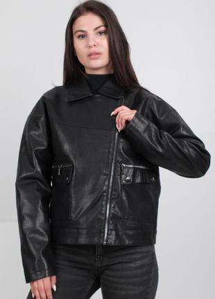 Женская черная куртка курточка весна демисезон эко кожа кожаная экокожа2 фото
