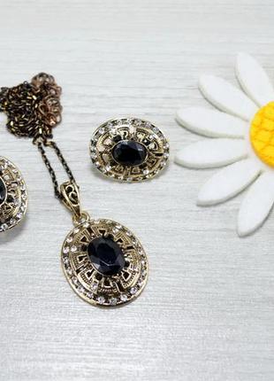 Красивий набір ланцюжок кулон + сережки
