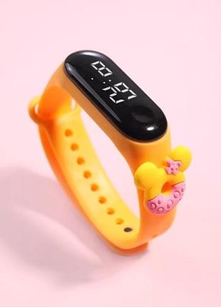 Дитячий сенсорний електронний годинник з 3д браслетом водонепроникний помаранчевий з пончиком міккі маус дісней