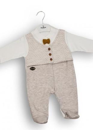 Человечек нарядный с закрытыми ножками для мальчика.бежевый р.62 bebelinna турция 2301-449