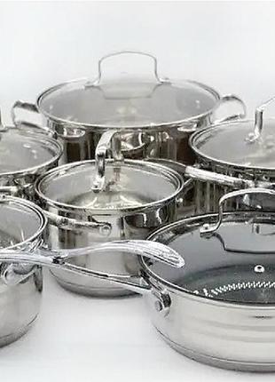 Benson bn-204 набор посуды из нержавеющей стали, 4 кастрюли с крышками, сковорода, сотейник