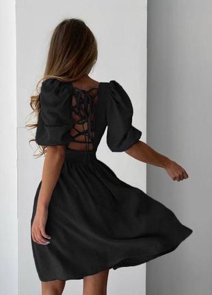 Платье базовое с завязками на спине вырезом обнаженной креп мини короткое платье черная белая фиалка