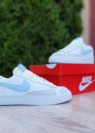 Женские кожаные белые с голубым кроссовки nike blazer 🆕 кеды найк блейзер6 фото