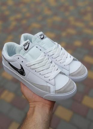 Мужские кожаные белые с черным кроссовки nike blazer 🆕 кеды найк блейзер3 фото