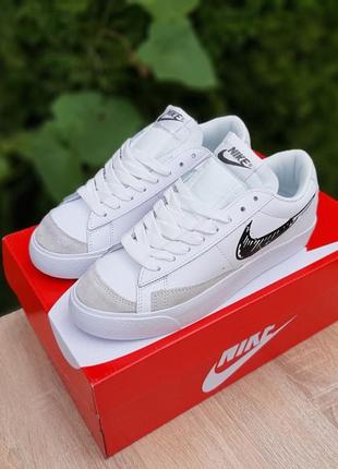 Мужские кожаные белые с черным кроссовки nike blazer 🆕 кеды найк блейзер9 фото