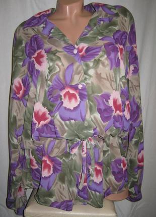 Блуза женская etam б/у шифоновая в цветах размер 50-521 фото