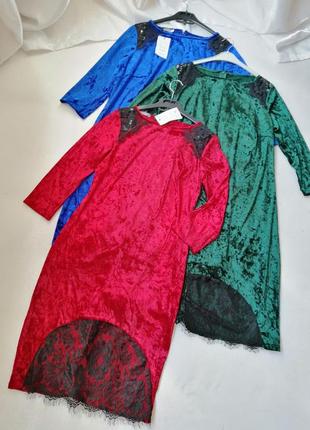 ☘️ красива стрейчева сукня велюр оксамит вставки з гіпюру мереживо стрейч різні розміри та кольори