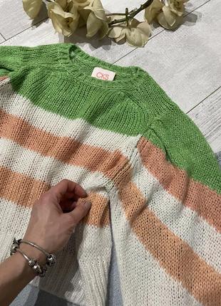Фірмовий італійський вкорочений светр джемпер у смужку мохеровий вовняний мохер3 фото
