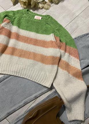 Фірмовий італійський вкорочений светр джемпер у смужку мохеровий вовняний мохер2 фото