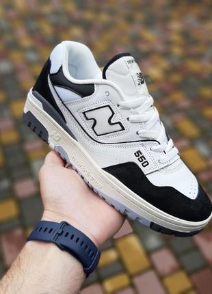 Чоловічі чорно-білі шкіряні кросівки new balance 550 🆕 нью баланс 550
