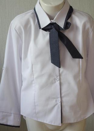 Классическая белая блузка с длинным (четвертным) рукавом и галстуком