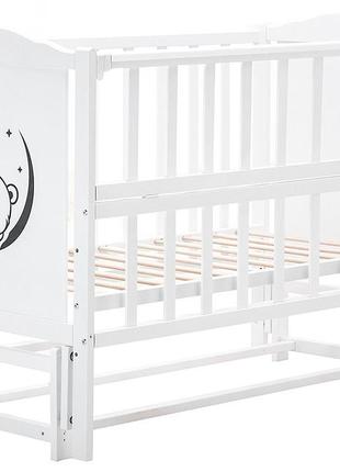 Кровать babyroom тедди t-02 фигурное быльце, маятник продольный, откидной бок, белый