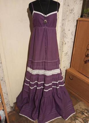 Натуральный-100% хлопок,длинный-в пол,ярусный сарафан-платье с кружевами,бохо,h&m1 фото