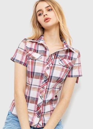 Рубашка женская в клетку цвет молочно-розовый  размеры xs, s, m, l, xl fa_007043