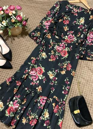 Шикарное сатиновое платье в цветы f&amp;f1 фото