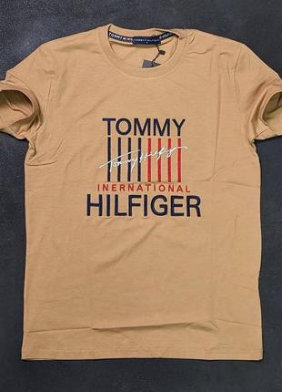 Брендовые мужские футболки/качественные футболки Tommy hilfiger в коричневом цвете на лето