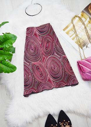 Стильная оригинальная мини юбка атласная геометрический принт мелкое плиссе