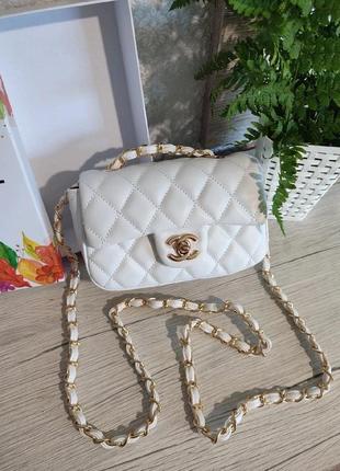 Женская сумка белая туреченица, женская сумка мини в стиле?? шанель ✨под стиль chanel мини3 фото