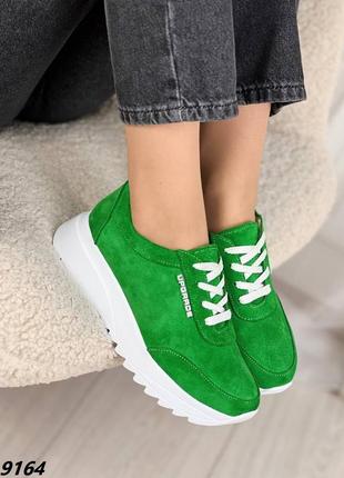 9164 просто невероятно красивые кроссовки насыщенно зеленого цвета натуральная замша