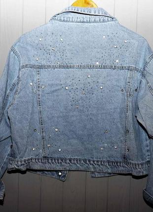 Джинсовая куртка женская оверсайз с камнями, р.42-462 фото