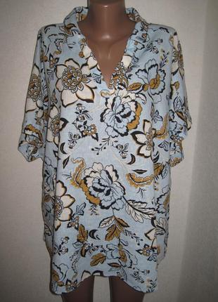 Свободная льняная блуза рубашка туника цветы f&f р-р20 большой размер