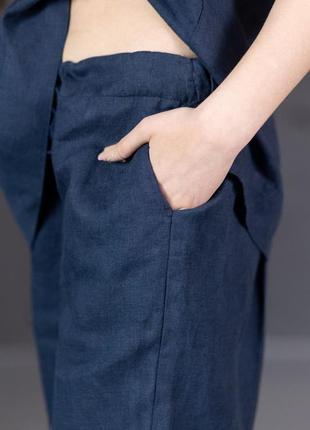 Льняные женские брюки vil'ni дентон темно-синий5 фото
