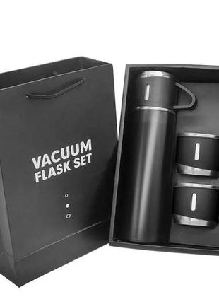 Подарунковий набір vacuum flask set вакуумний термос із нержавіючої сталі чорний