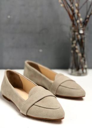 Балеткі шкіряні замшеві с гострим носком