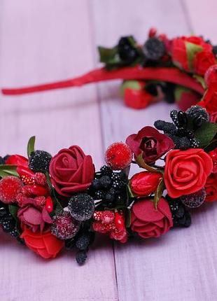 Обруч обідок вінок червоно-чорно-бордовий під вишиванку