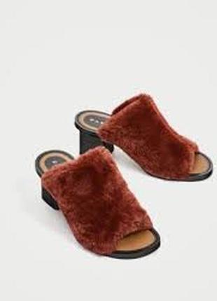 Крутые меховые мюли, шлепки zara - 40 р-р