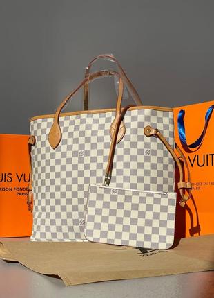 Сумка женская в стиле louis vuitton neverfull cream caramel2 фото