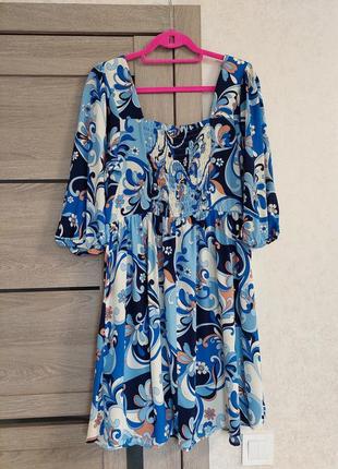👗яскрава біло-блакитна сукня міді🔹з довгим рукавом f&f(розмір 14-16)7 фото