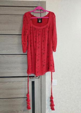 Красное шелковое эксклюзивное платье-мини📍туника📍once, upon a time( размер 38)3 фото