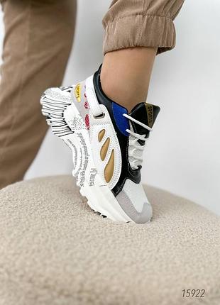 Белые серые синие разноцветные кожаные замшевые комбинированные кроссовки на толстой грубой массивной подошве платформе газета с газетой