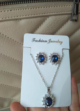 Новый,шикарный,красивый,комплект набор ожерелье серебро подвеска сережки серьги кулон3 фото