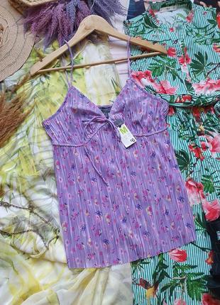 Цветочная майка блуза плиссе на тонких бретелях2 фото