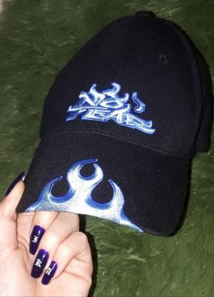 Чорна кепка бейсболка з вогнем синя блакитна flame лого готична no fear