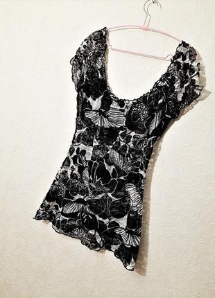 Арабские эмираты блуза кофточка кружевная стрейчевая сетка чёрно-белые цветы лето женская2 фото