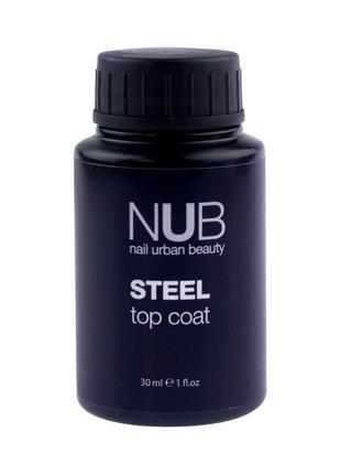 Топ для нігтів, топ для манікюру, nub top coat steel – сталевий закріплювач для гель-лаку, 30 мл