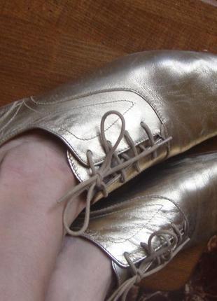 Туфли кожаные на шнурках золотистые massimo dutti5 фото