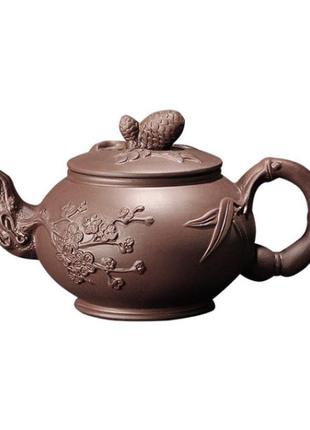 Чайник для заварки чая 600 мл коричневый шишки, заварочный чайник глиняный